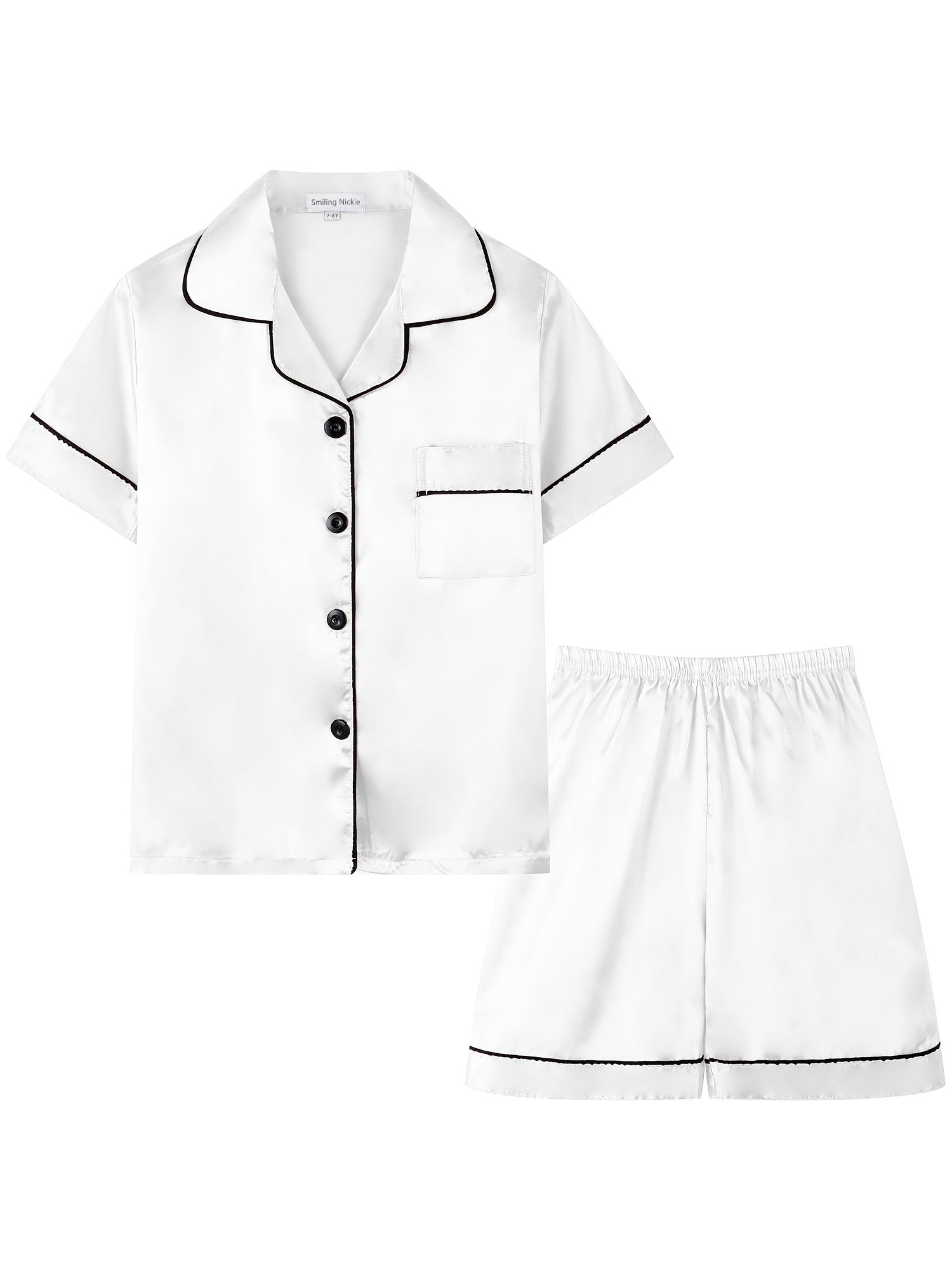 Girls Pajamas Set V Neck Button Short Sleeve Top & Shorts Kids Summer Outfit