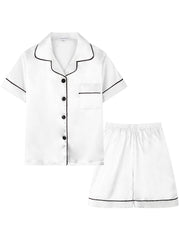 Girls Pajamas Set V Neck Button Short Sleeve Top & Shorts Kids Summer Outfit