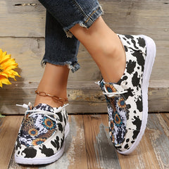 Sunflower & Dairy Cow Print Flat Shoes Slip-On Comfortable Walking Shoes