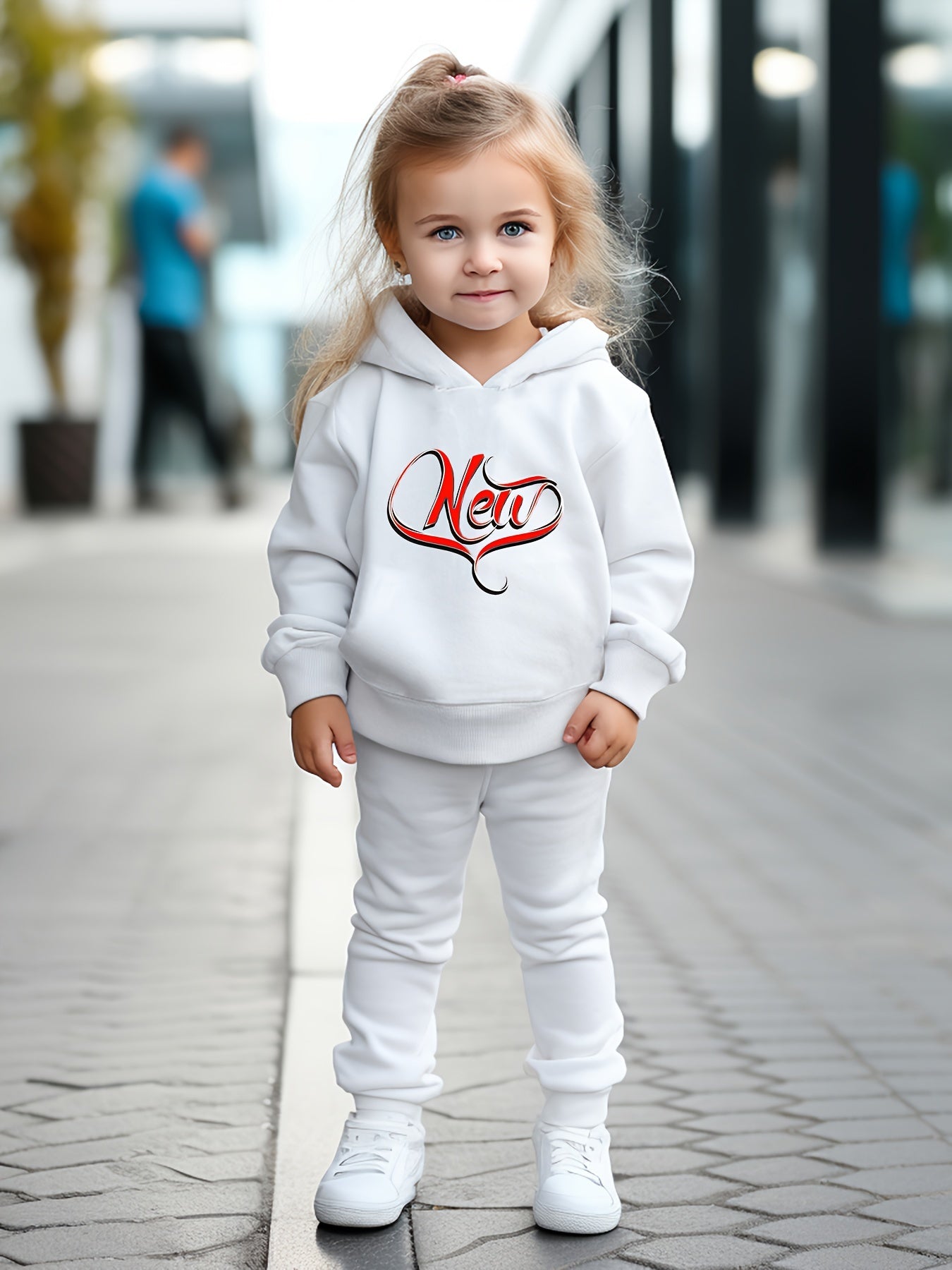 Heart Graphic Hooded Pullover Pants Set for Girls Boys