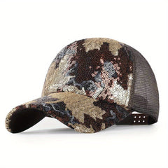 Colorful Sequin Trucker Hat Hip Hop Mesh Baseball Cap Glitter Sun Hats