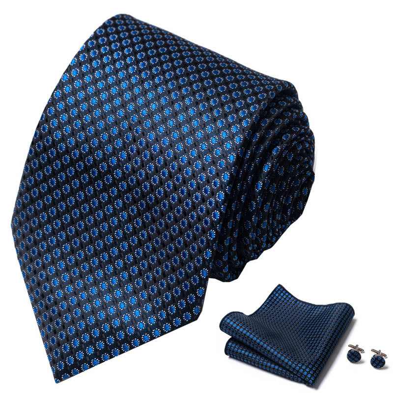 Men's Classic Business Tie Set with Pocket Square & Cufflinks