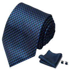 Men's Classic Business Tie Set with Pocket Square & Cufflinks