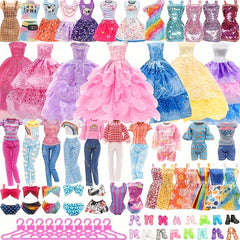 11-Piece Doll Dress Up Set with Gowns, Tops, Pants, Bikinis, Skirts & Hangers