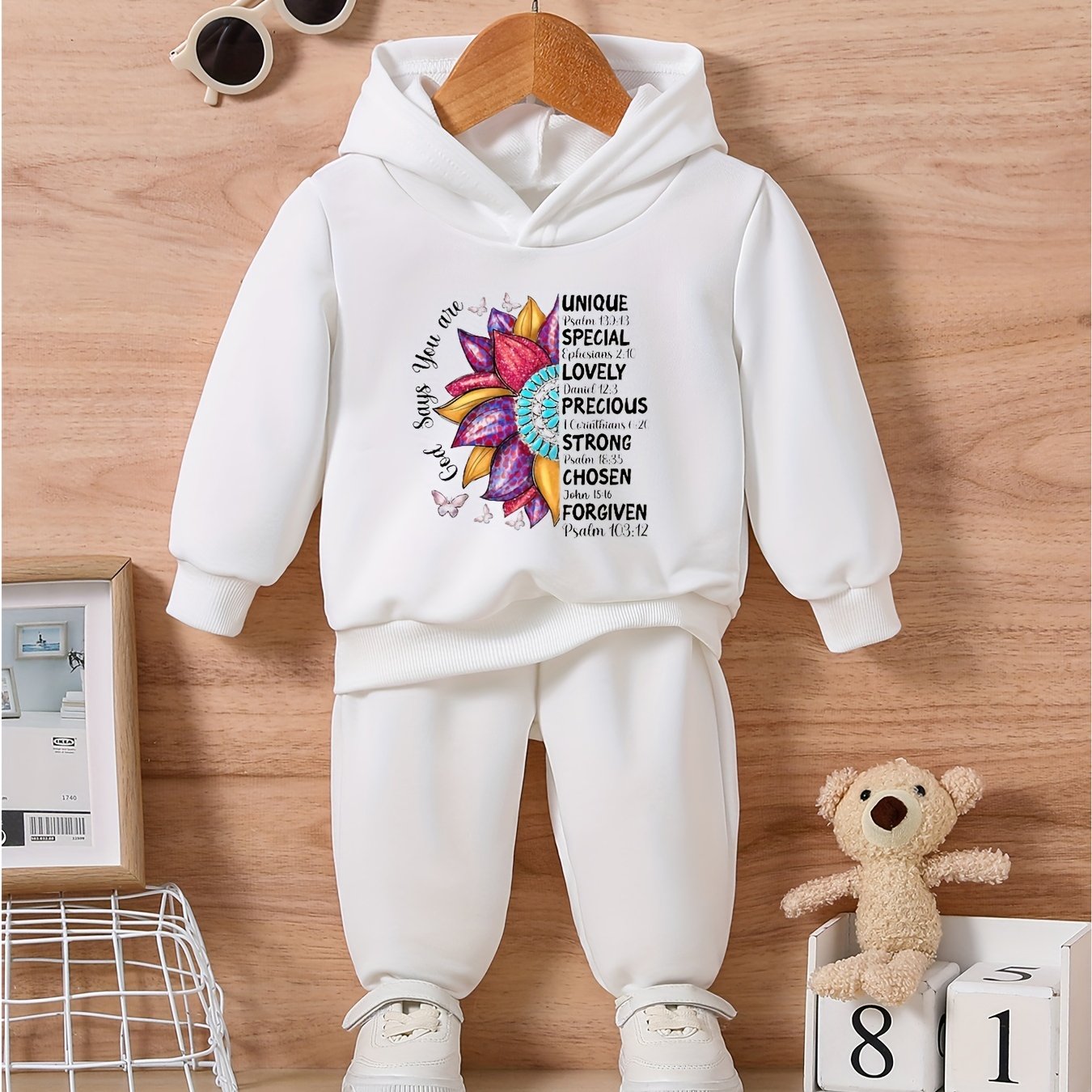 Kids Flower & Letter Stylish Outfit Baby Trousers Sweatshirt Set