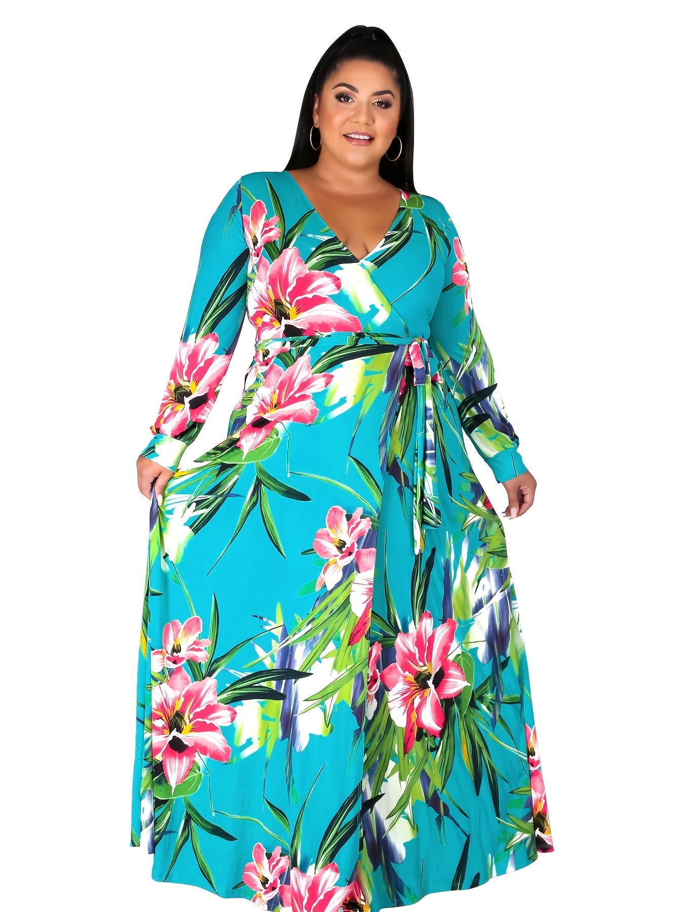 Floral Print V Neck Maxi Dress