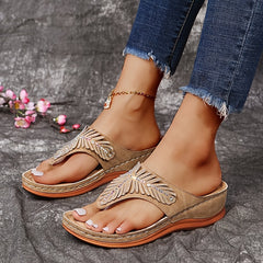 Boho Casual Open Toe Wedge Sandals Hollow Out Flip Flops