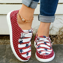 Polka Dot Canvas Shoes Star Pattern Low Top Lace Up Lightweight Comfort