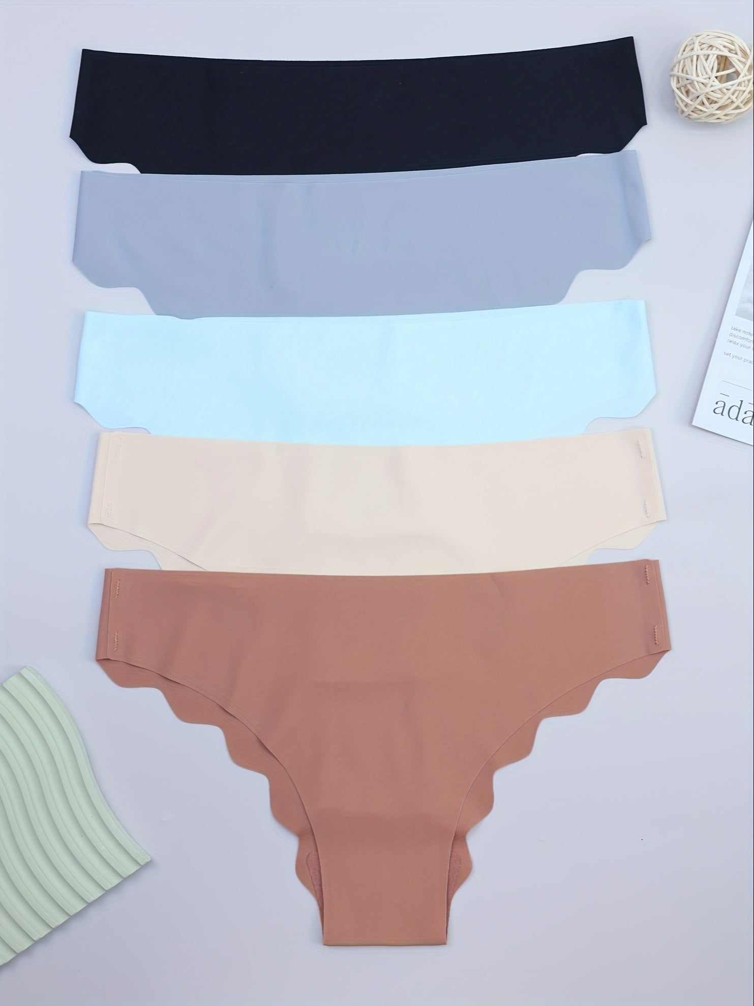 5pcs Scallop Trim Hipster Panties Soft & Comfy Stretchy Intimates