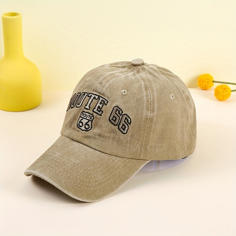 Vintage Letter Embroidery Baseball Cap Khaki Washed Distressed Dad Hat
