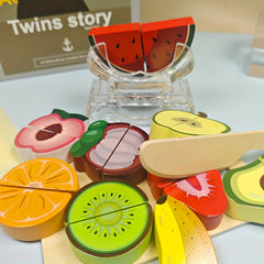 Wooden Play Food Set Kitchen Toys Cutting Fruit Pretend Food Accessories