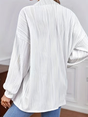 Solid Striped Lantern Sleeve Open Front Cardigan