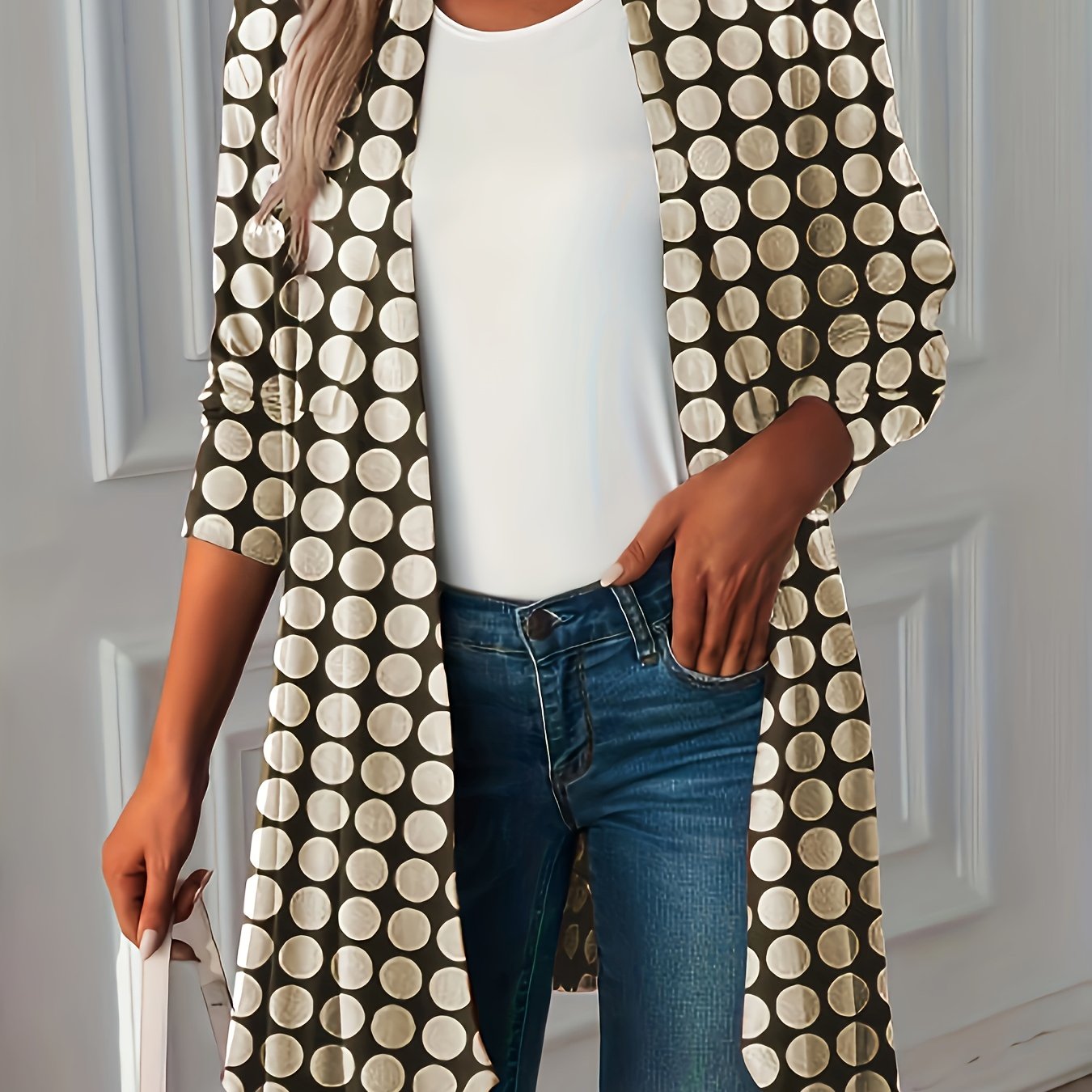 Dot Print Open Front Cardigan