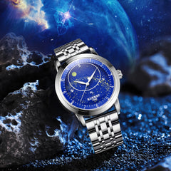 KUERST Steel Belt Automatic Mechanical Watch Waterproof Luminous Starry Sky