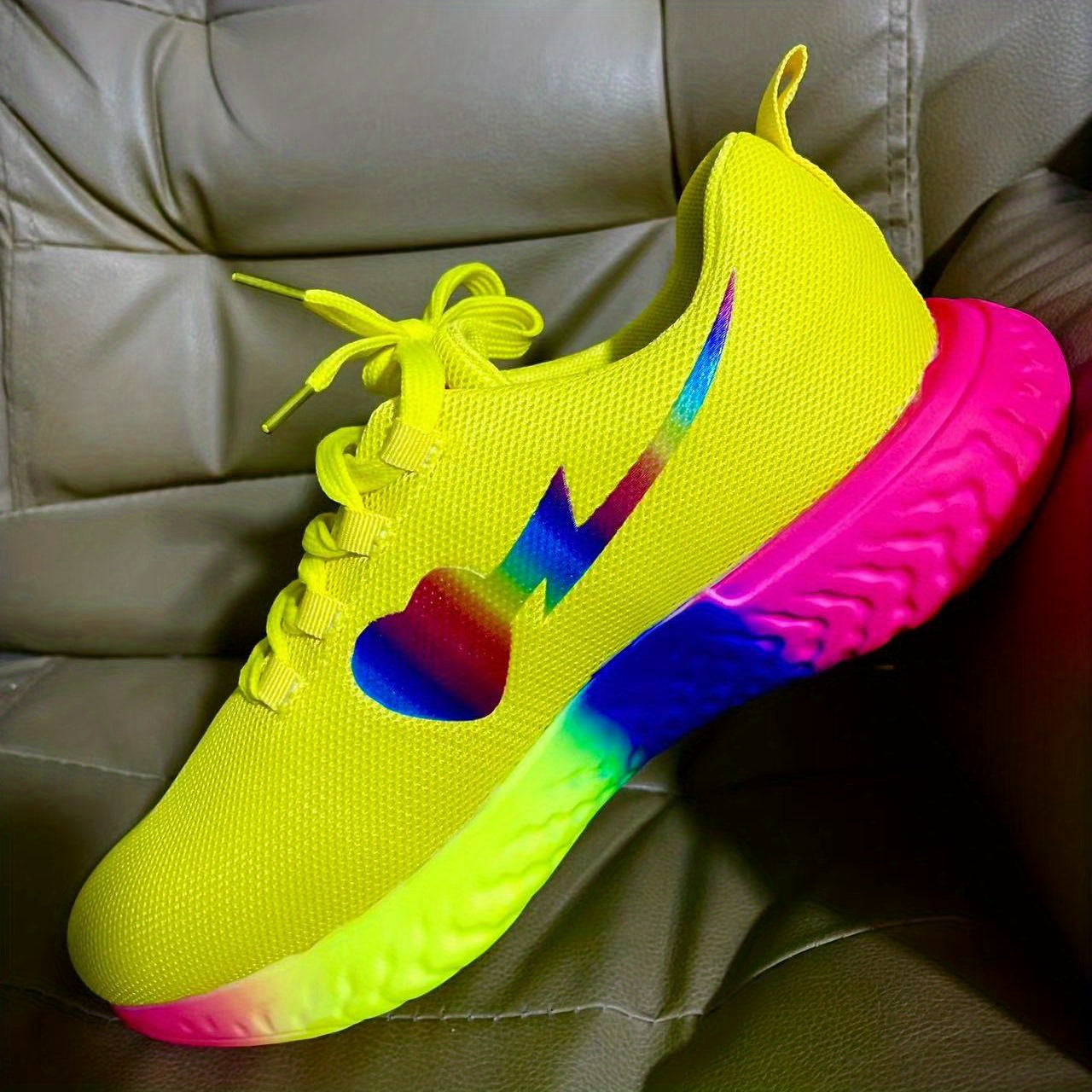 Rainbow Sole Woven Sneakers Lace Up Running Shoes Women's Footwear