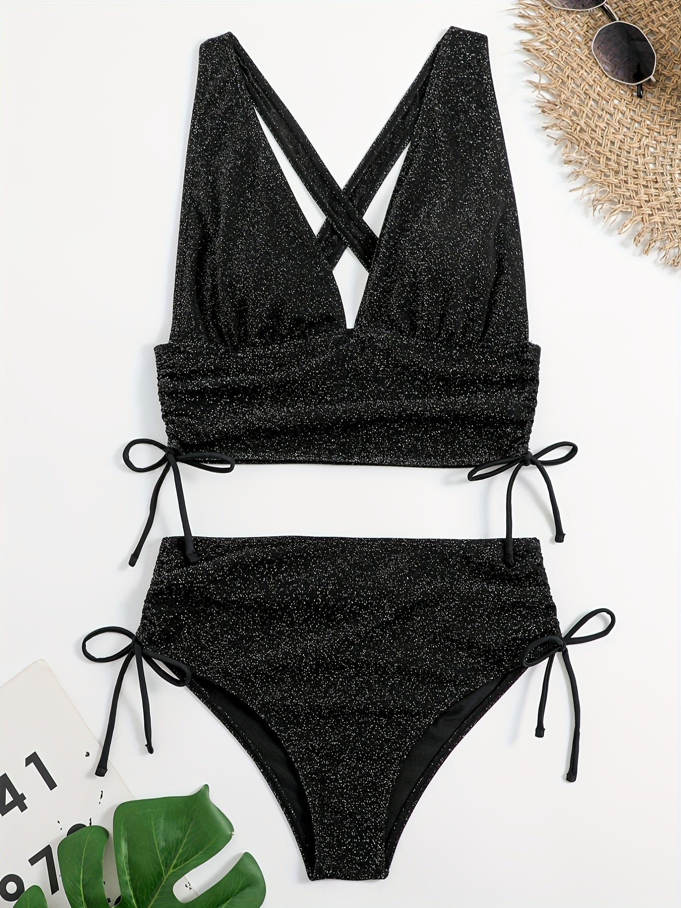 Criss Cross V Neck Bikini Set High Cut Swimsuit