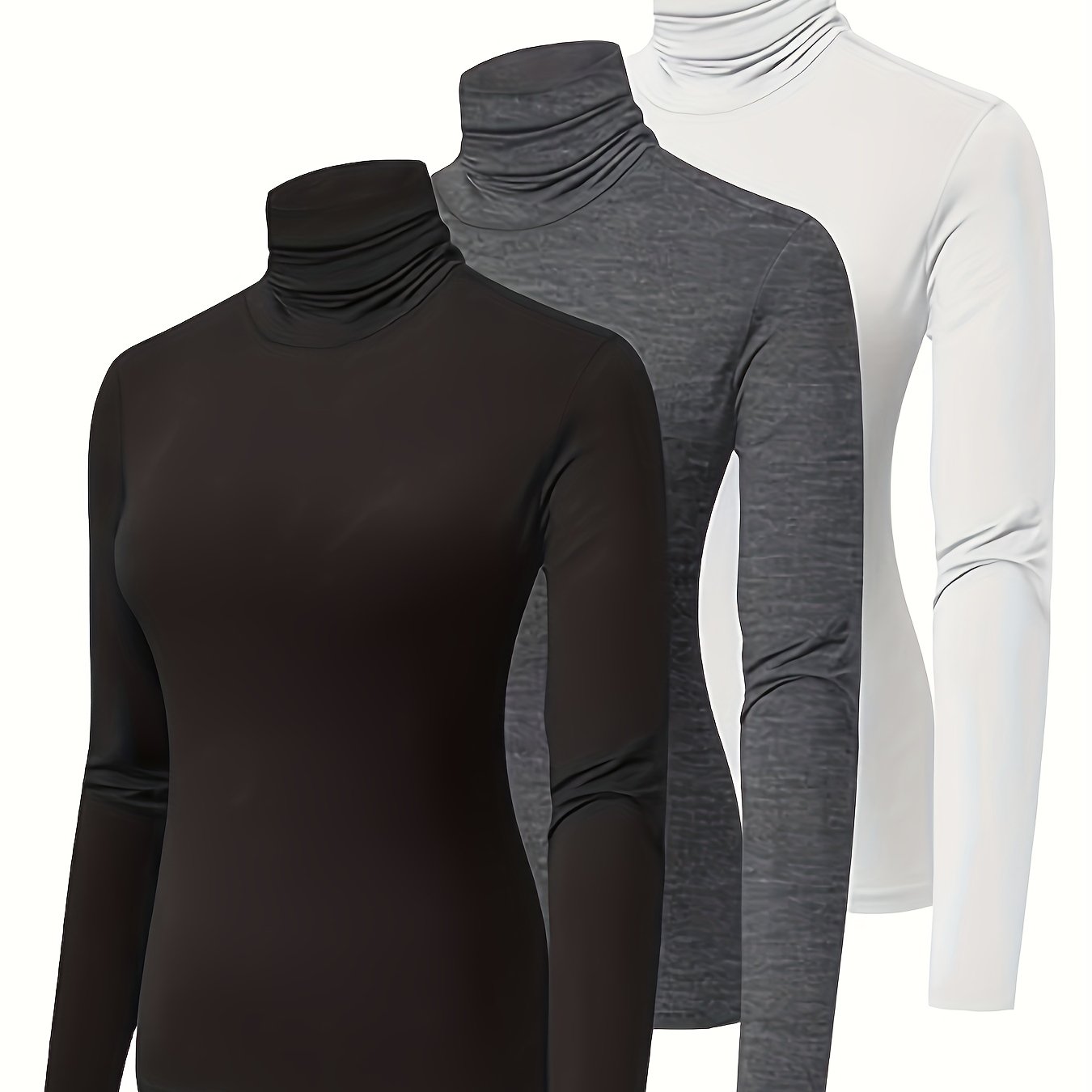 3Pcs High Neck Sporty T Shirt Long Sleeves Solid Sports Tee Women's Activewear