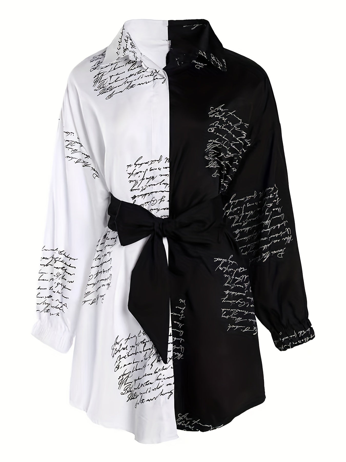Women's Art Letter Print Shirt Dress With Belt
