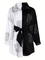 Women's Art Letter Print Shirt Dress With Belt