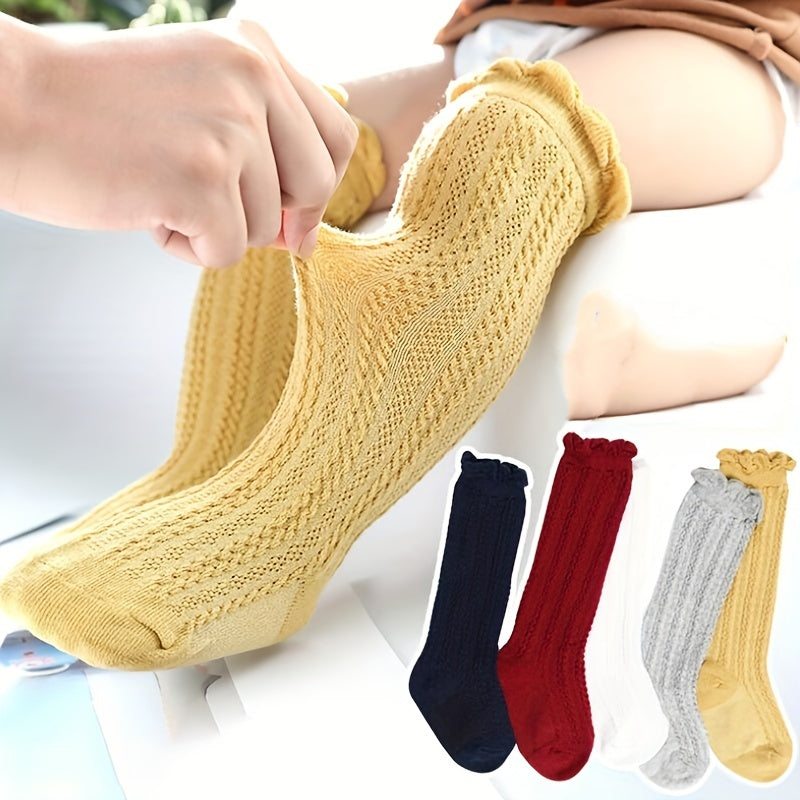 4 Pairs Baby Cable Knit Knee High Socks For Boy And Girls