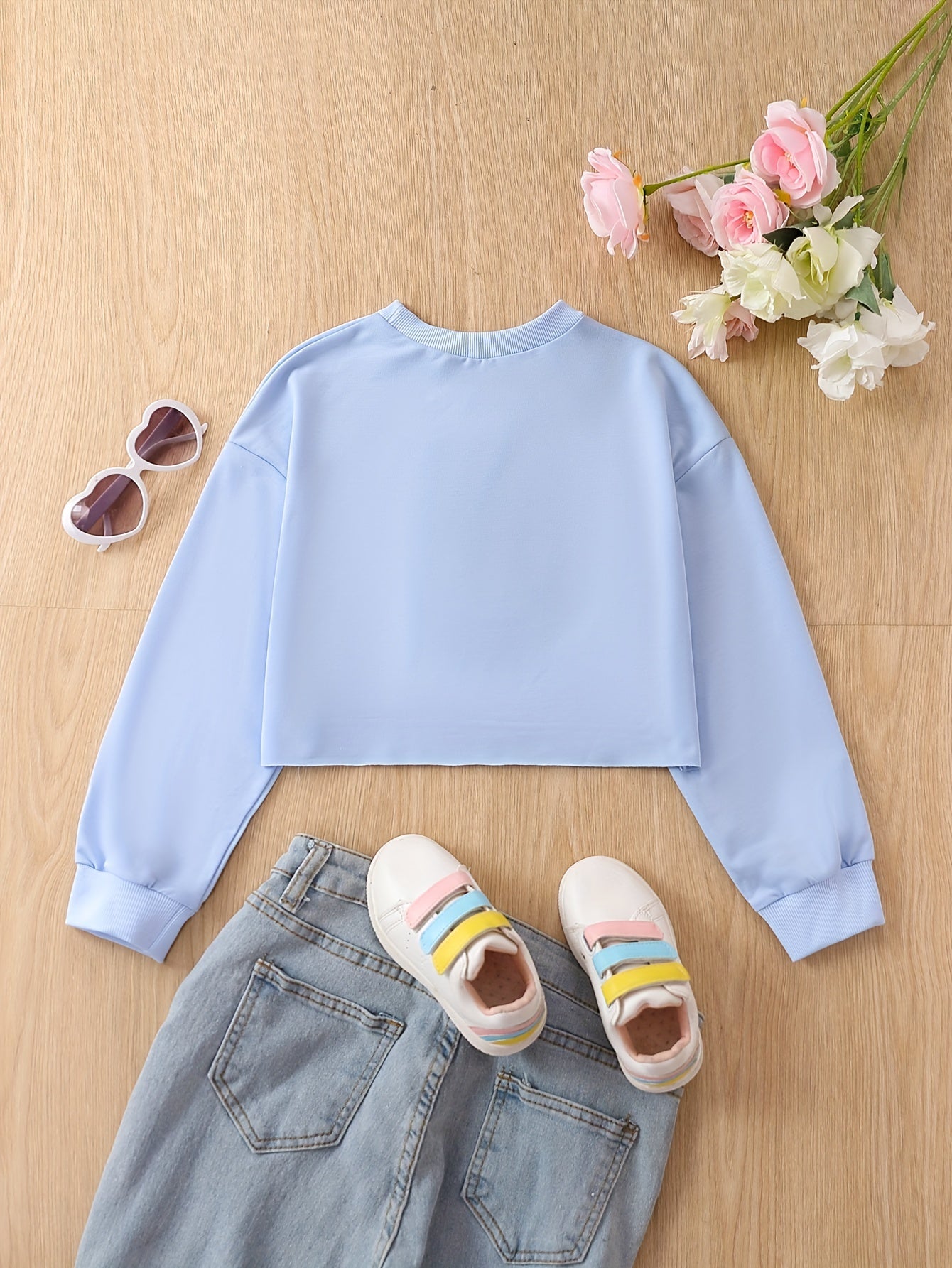 Butterfly Graphic Girl's Sweatshirt Long Sleeve Round Neck Crop Tops Pullover