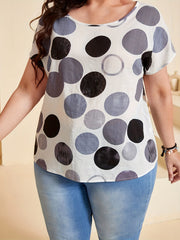 Casual T shirt Women's Plus Dot Print Short Sleeve