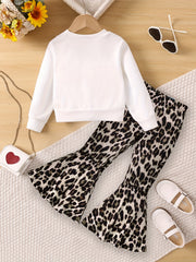 LEOPARD Pattern Girl's 2pcs Sweatshirt & Flared Pants Set