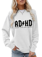 Letter Print Loose Sweatshirt Casual Long Sleeve Crew Neck