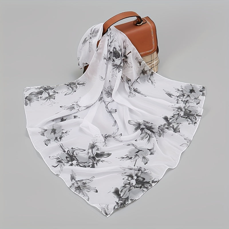 Flower Print Chiffon Scarf Square Shawl Casual Neckerchief