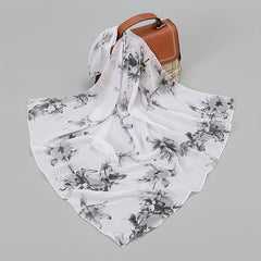 Flower Print Chiffon Scarf Square Shawl Casual Neckerchief
