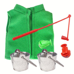 Elf Accessories Props Set Green Vest Mini Iron Barrel And Micro Fishing Rod