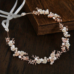 Faux Pearl Flower Hairband Tiara Rhinestone Bridal Headpiece