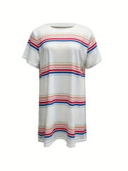 Stripe Print Short Sleeve Tee Dress