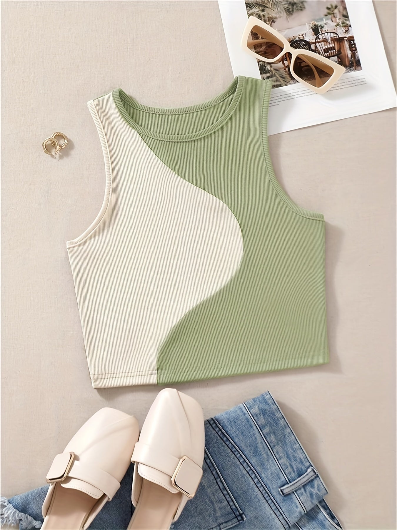 Sleeveless Casual Block Tank Top Summer Women's Clothing