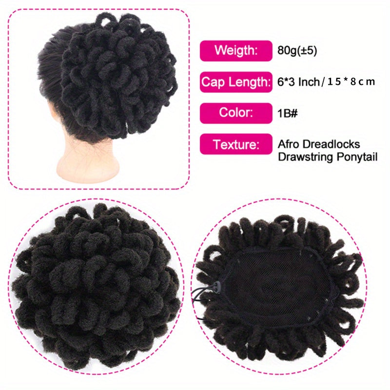 Afro High Puff Drawstring Ponytail Extensions Synthetic Faux Locs Hair Bun