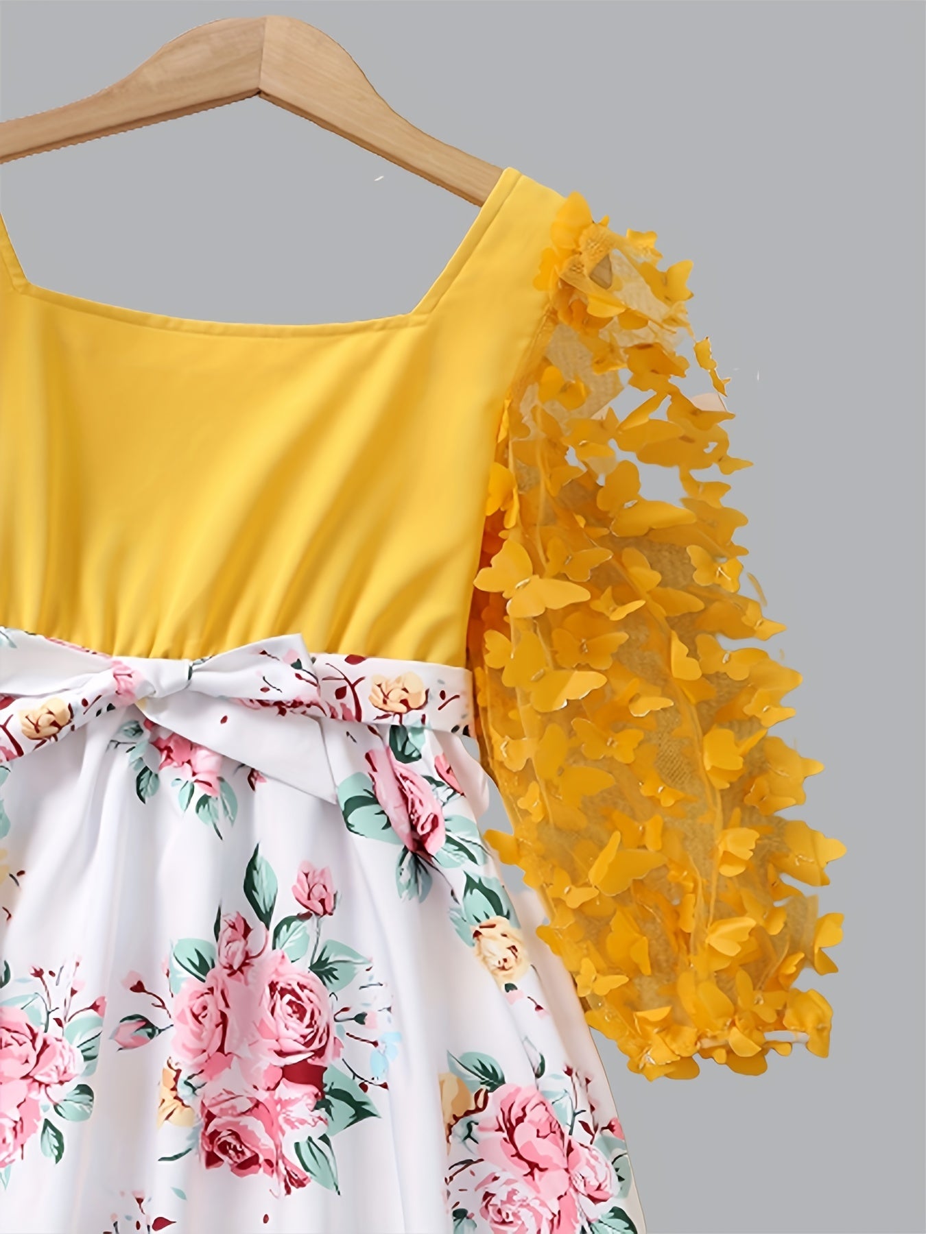 Girls Butterfly Lace Sleeve Floral Princess Dress For Party Vacation