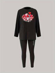 Gnomes Print Pajama Set Long Sleeve Tee & Leggings Lounge 2 Piece