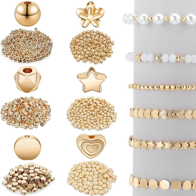 120 Pcs Mixed Shape Spacer Beads Round Ball Heart Flower Disc Loose Beads