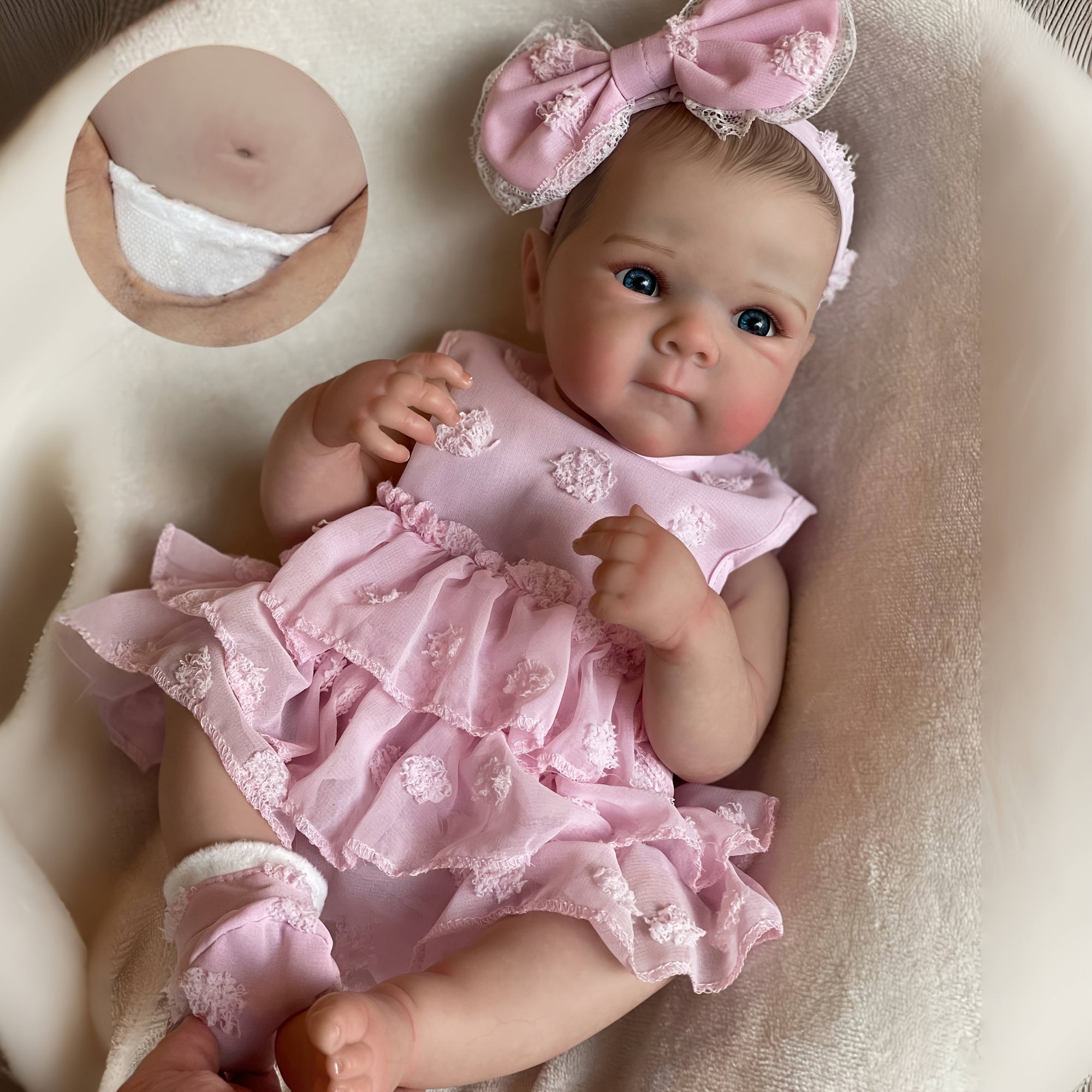 Adorable Bettie Doll Soft Full Body Waterproof Painted Pink Dress Butterfly Knot