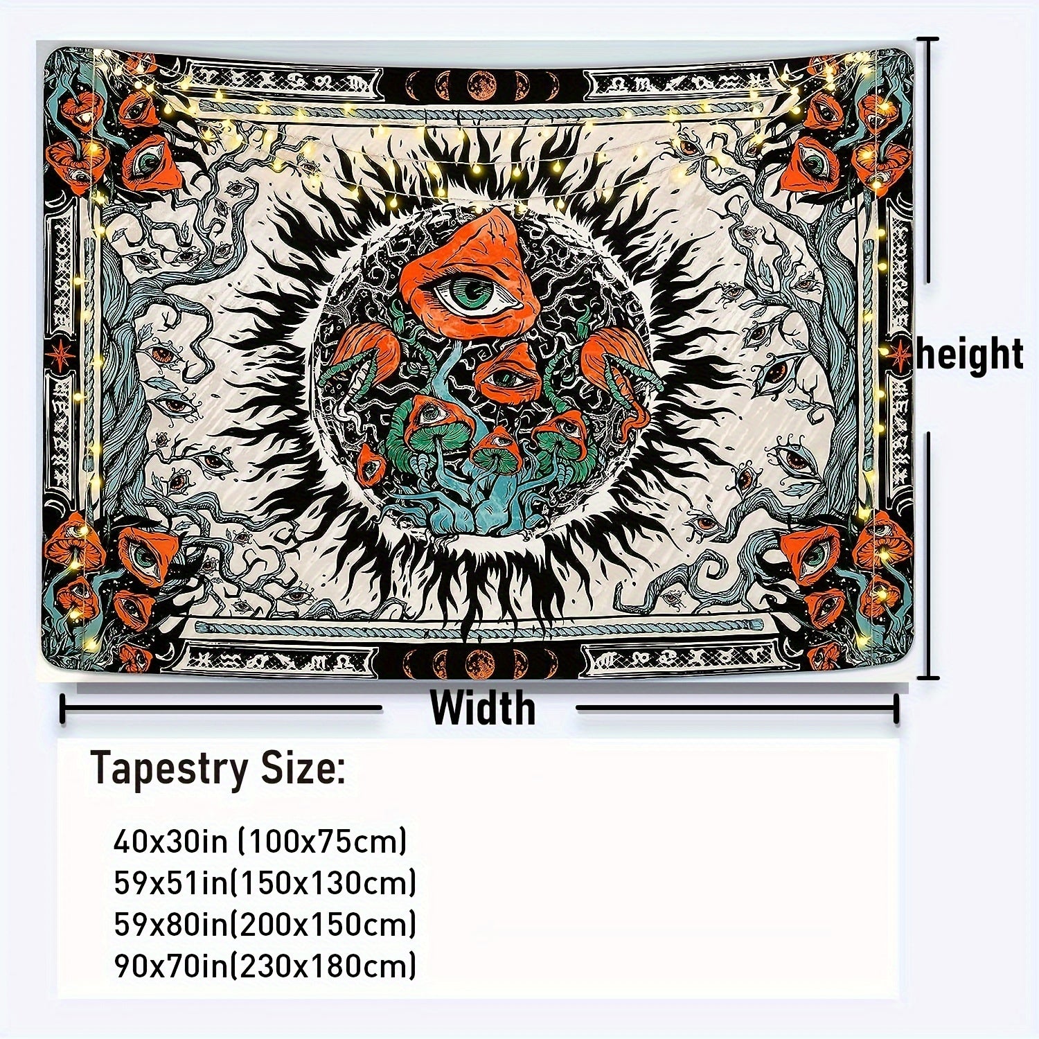 Mushroom Burning Sun Moon Phase Tapestry Wall Hanging Room Decor