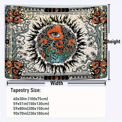 Mushroom Burning Sun Moon Phase Tapestry Wall Hanging Room Decor