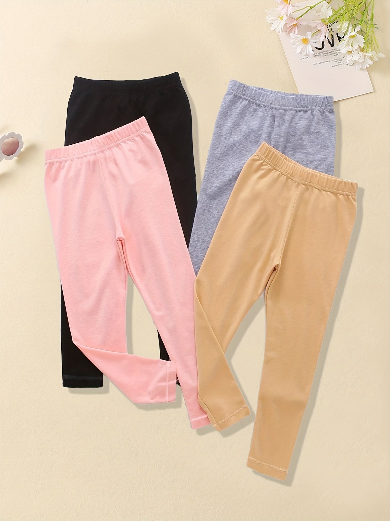 4pcs Girls' Stretchy Tights Pants Leggings Set For Kids