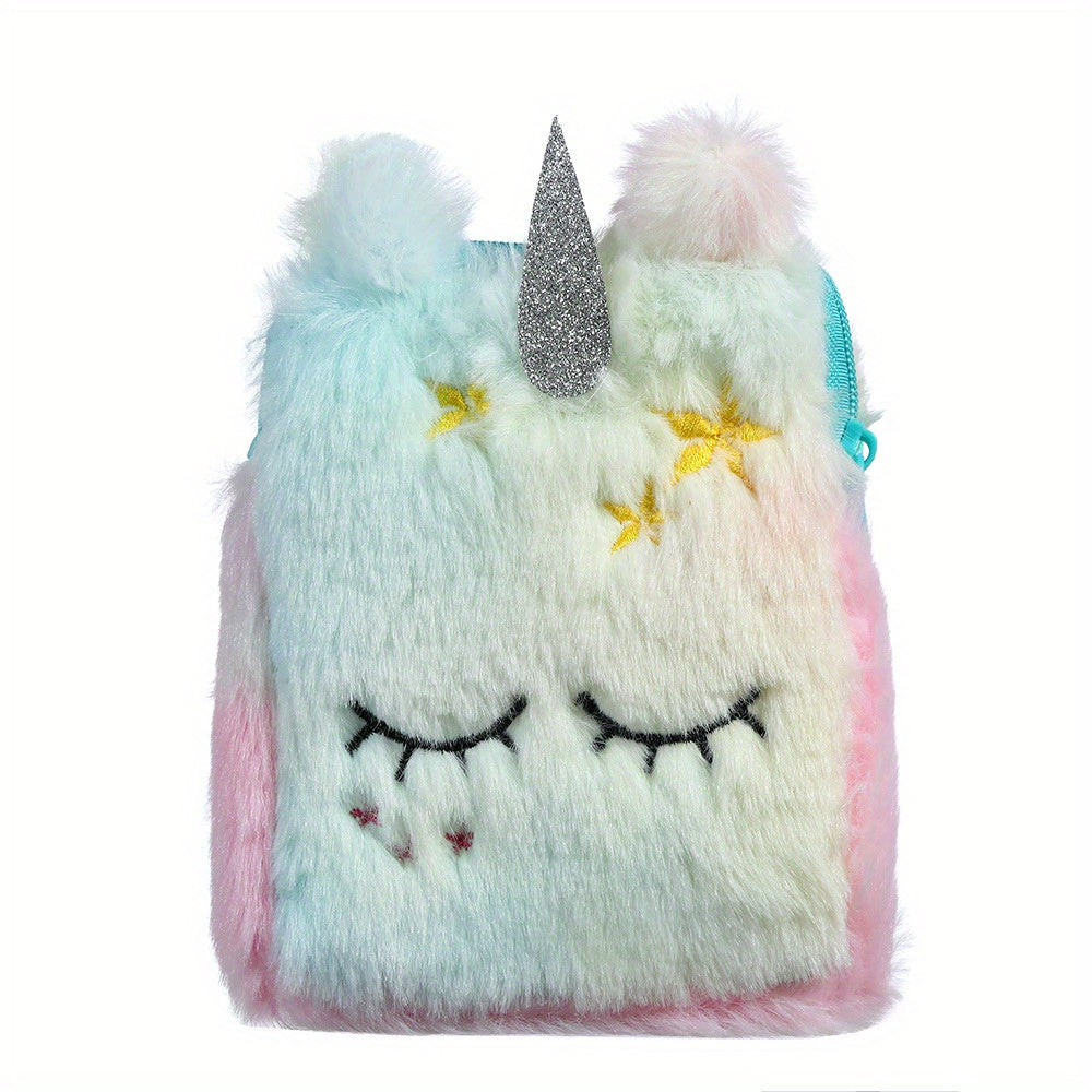 Girls Cartoon Tie Dye Plush Unicorn Shoulder Bag Messenger Bag Coin Purse