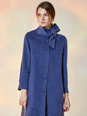 Solid Coat Casual Funnel Collar Bow Tie Outerwear Women's Clothing