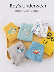5pcs Letter Sports Print Boys Boxer Briefs Soft Comfortable Kids Clothes