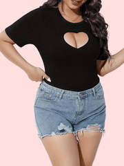 Heart Shape Hole Bodysuit Sexy Slim Crew Neck Summer Bodysuit Women's Clothing