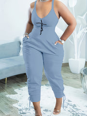 Letter Print V Neck Cami Jumpsuit