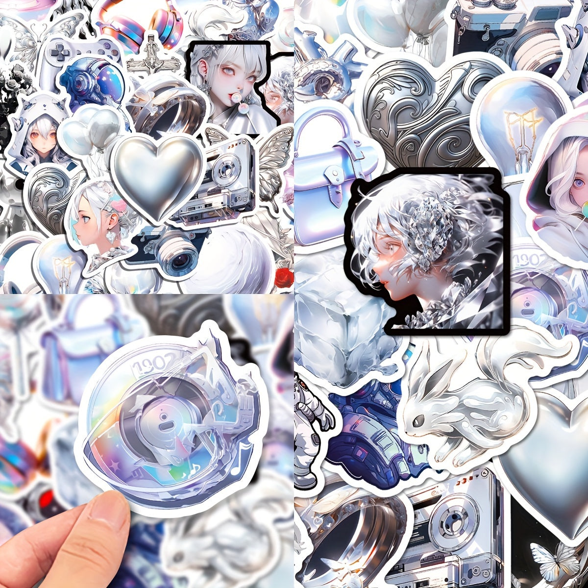 50pcs Silver Graffiti Stickers Waterproof DIY Sticker Pack