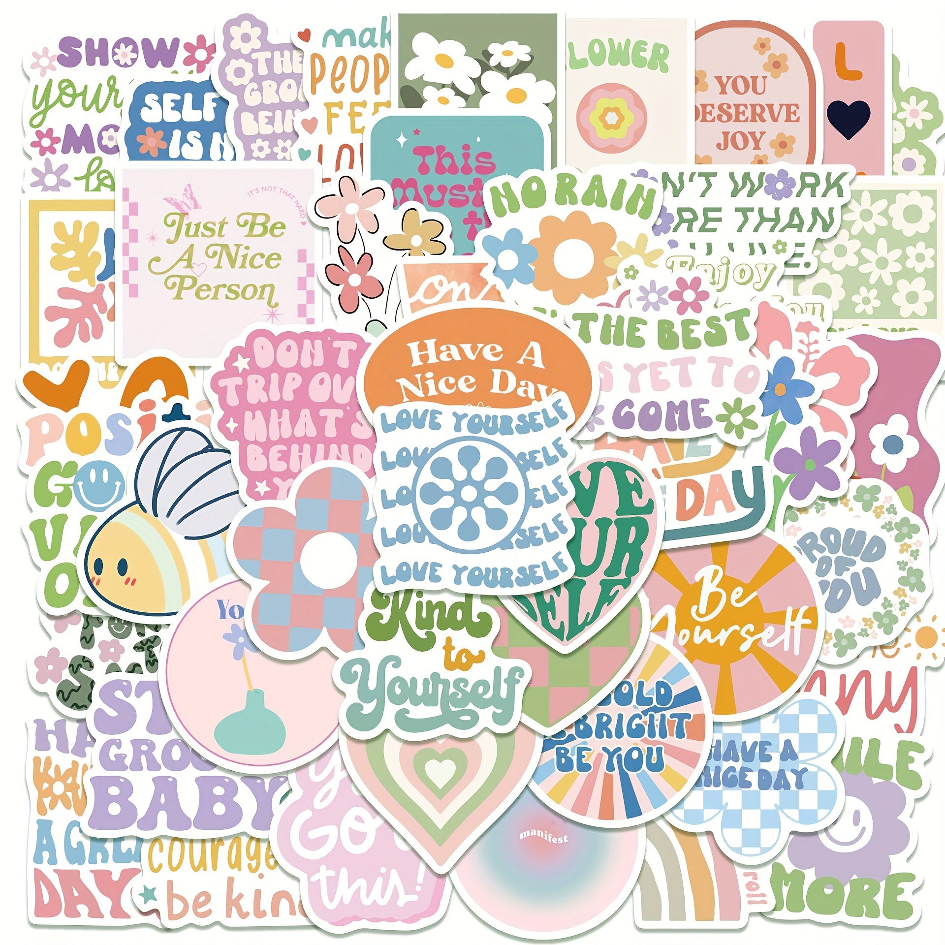 50pcs Pastel Painting Stickers for DIY Journals - English Adhesive Decals