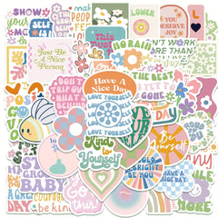 50pcs Pastel Painting Stickers for DIY Journals - English Adhesive Decals